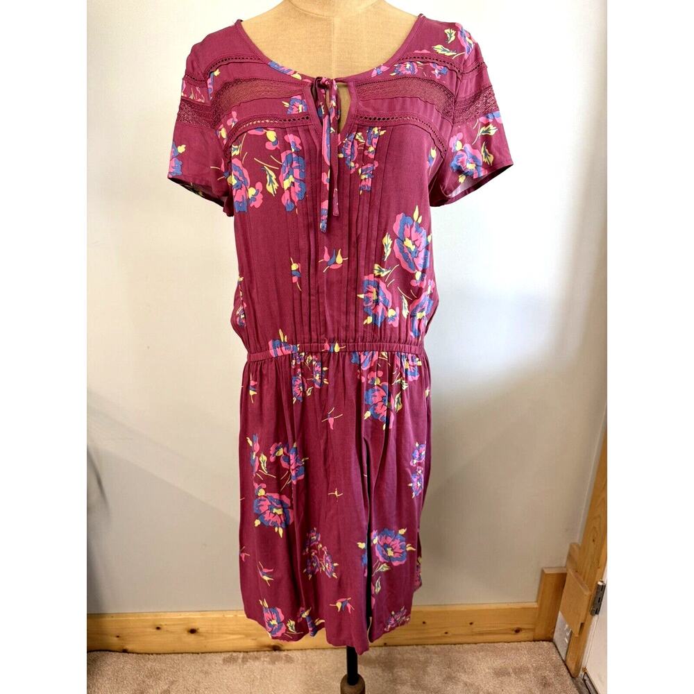 NWT Matilda Jane Pink‎ Cinched Dress W/Floral & Leaves ,Short Mini Sleeve M